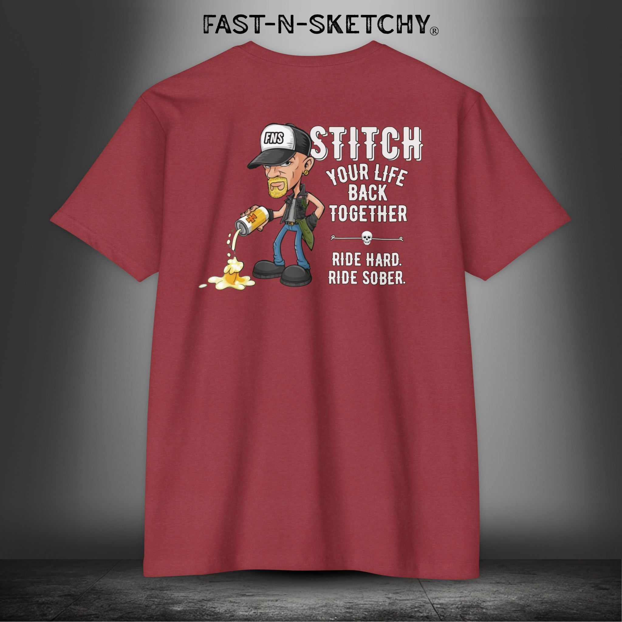 Stitch Your Life Back Together. Ride Hard. Ride Sober. - Biker Edition Premium Fitted Tee