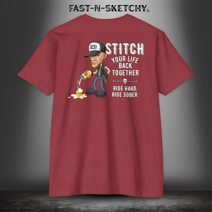 Stitch Your Life Back Together. Ride Hard. Ride Sober. - Biker Edition Premium Fitted Tee