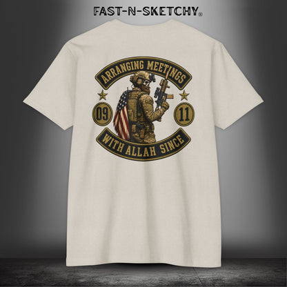 Arranging Meetings With Allah Since 09|11 Tactical Tee: Military Edition