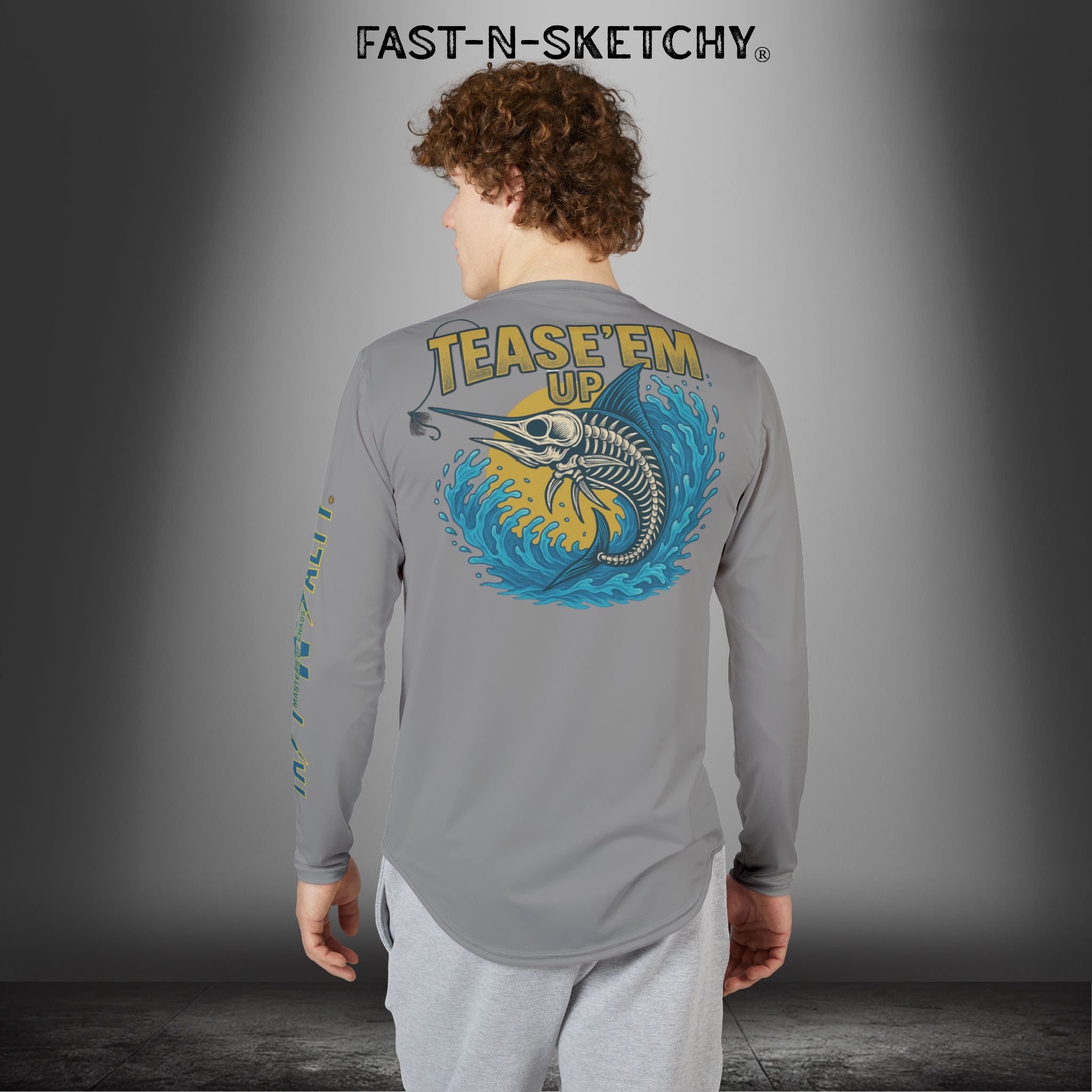 Tease 'Em Up: FAST-N-SALTY, FAST-N-SALTY: (Grey) UV Protection Long Sleeve Shirt (Marlin) Perfect for Outdoor Adventures and Fishing