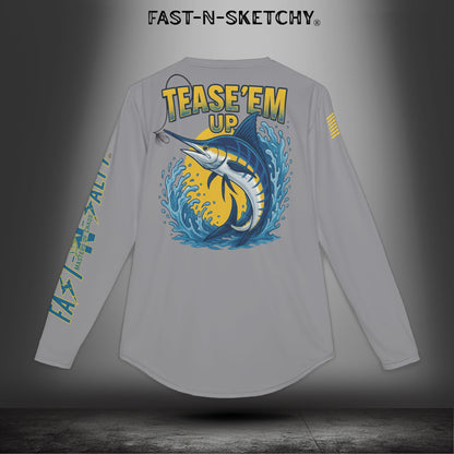 Tease 'Em Up #2: FAST-N-SALTY, FAST-N-SALTY: (Grey) UV Protection Long Sleeve Shirt (Marlin) Perfect for Outdoor Adventures and Fishing