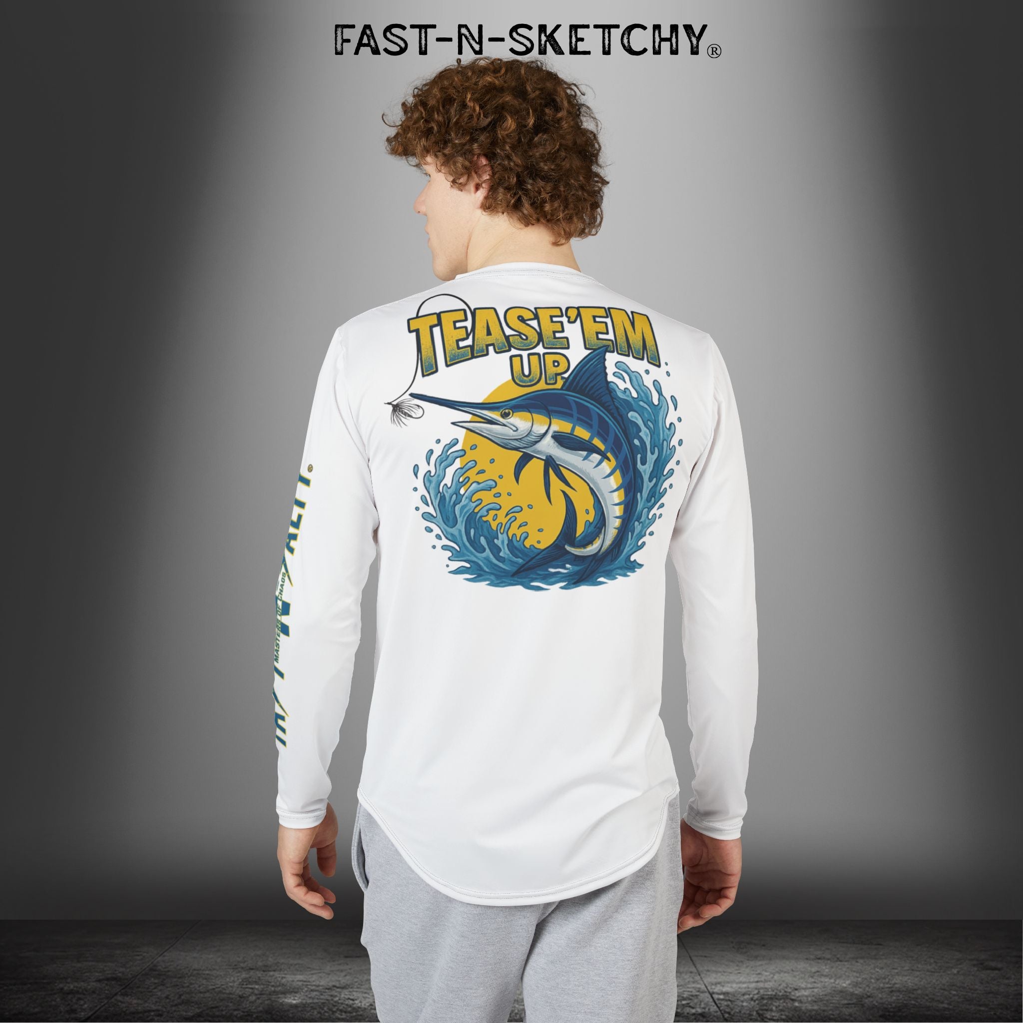 Tease 'Em Up #2: FAST-N-SALTY, FAST-N-SALTY: (White) UV Protection Long Sleeve Shirt (Marlin) Perfect for Outdoor Adventures and Fishing