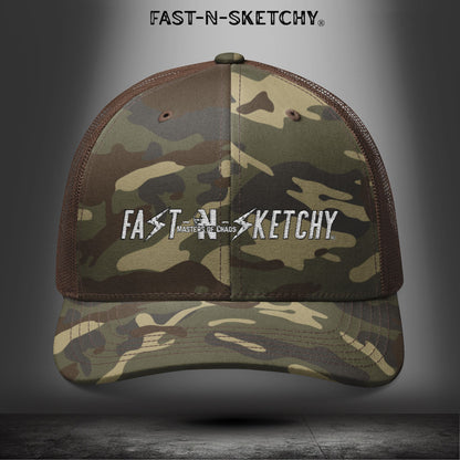 Camouflage FNS Trucker Hat — Embroidered "FAST-N-SKETCHY" Logo