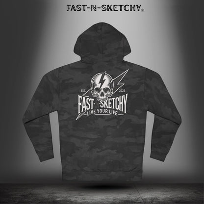Fast-N-Sketchy Hoodie — Skull Lightning Logo "Live Your Life"