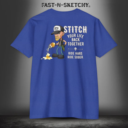 Stitch Your Life Back Together. Ride Hard. Ride Sober. - Biker Edition Premium Fitted Tee