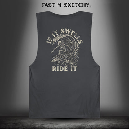 FAST-N-SALTY™ If It Swells, Ride It Surf - Vintage Wave Graphic Muscle Tank