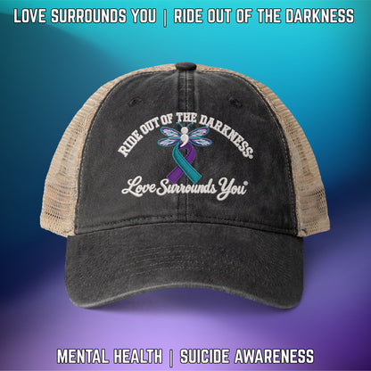 Ride Out of the Darkness Women's Washed Mesh-Back High-Ponytail Hole Cap - LSY