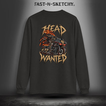 "Head Wanted" Headless Horseman Biker Edition Halloween Funny Long-sleeve Tee