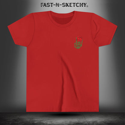ORIGINAL FAST-N-SKETCHY® LOGO: East Sketchy Youth Short Sleeve Tee (Red/Green Letters)