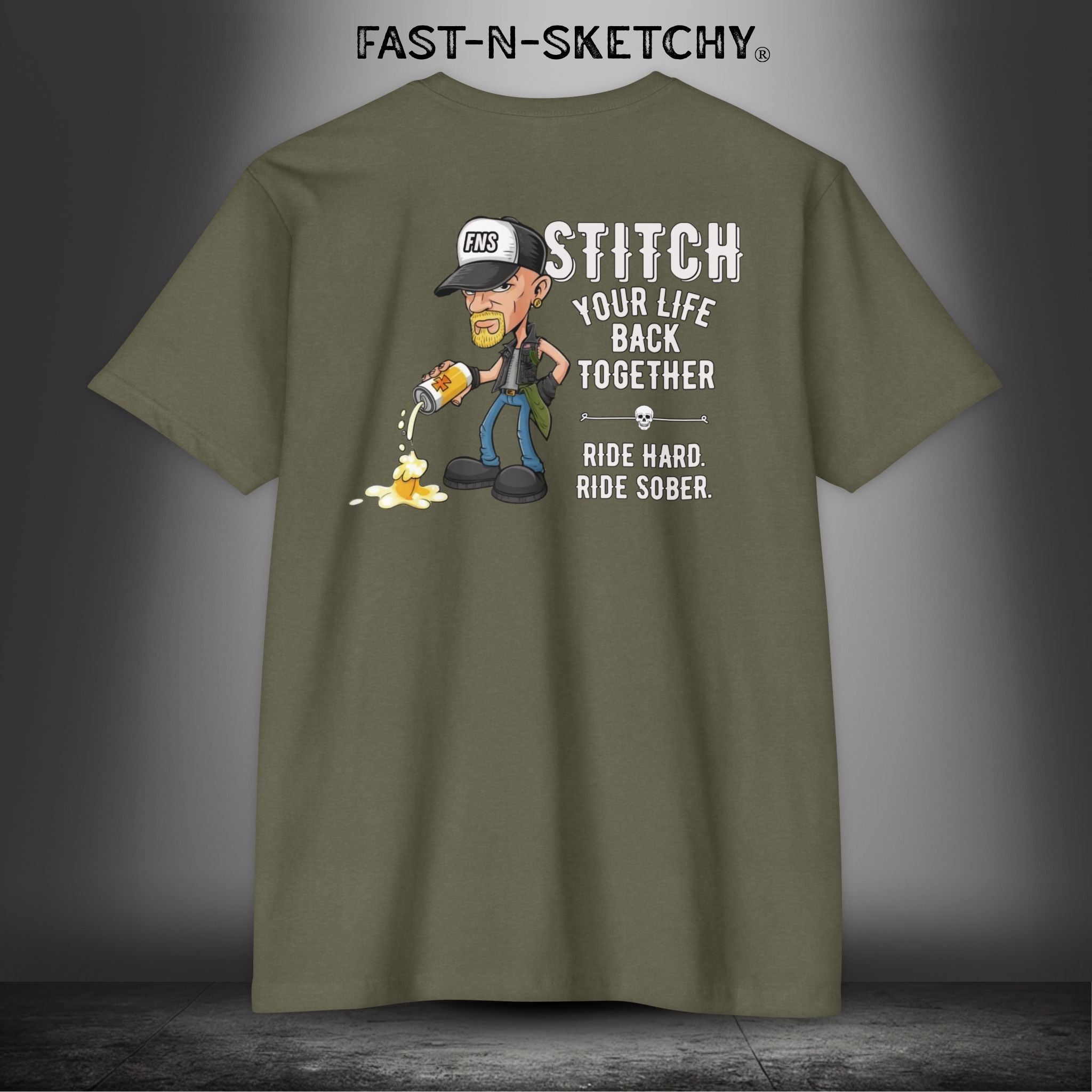 Stitch Your Life Back Together. Ride Hard. Ride Sober. - Biker Edition Premium Fitted Tee