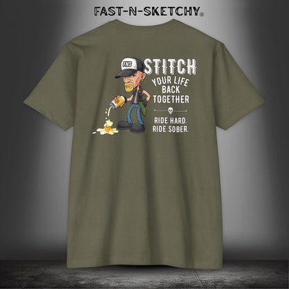 Stitch Your Life Back Together. Ride Hard. Ride Sober. - Biker Edition Premium Fitted Tee