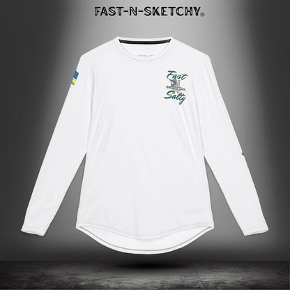 Tease 'Em Up #2: FAST-N-SALTY, FAST-N-SALTY: (White) UV Protection Long Sleeve Shirt (Marlin) Perfect for Outdoor Adventures and Fishing
