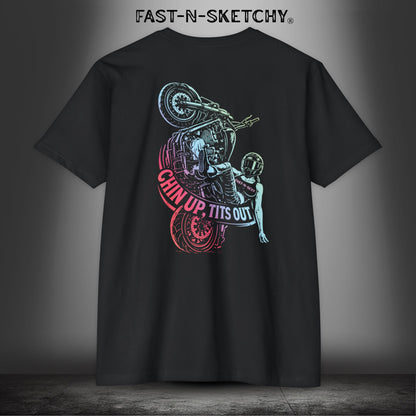 Chin Up, Tits Out in Neon: Biker Edition Premium Fitted Tee