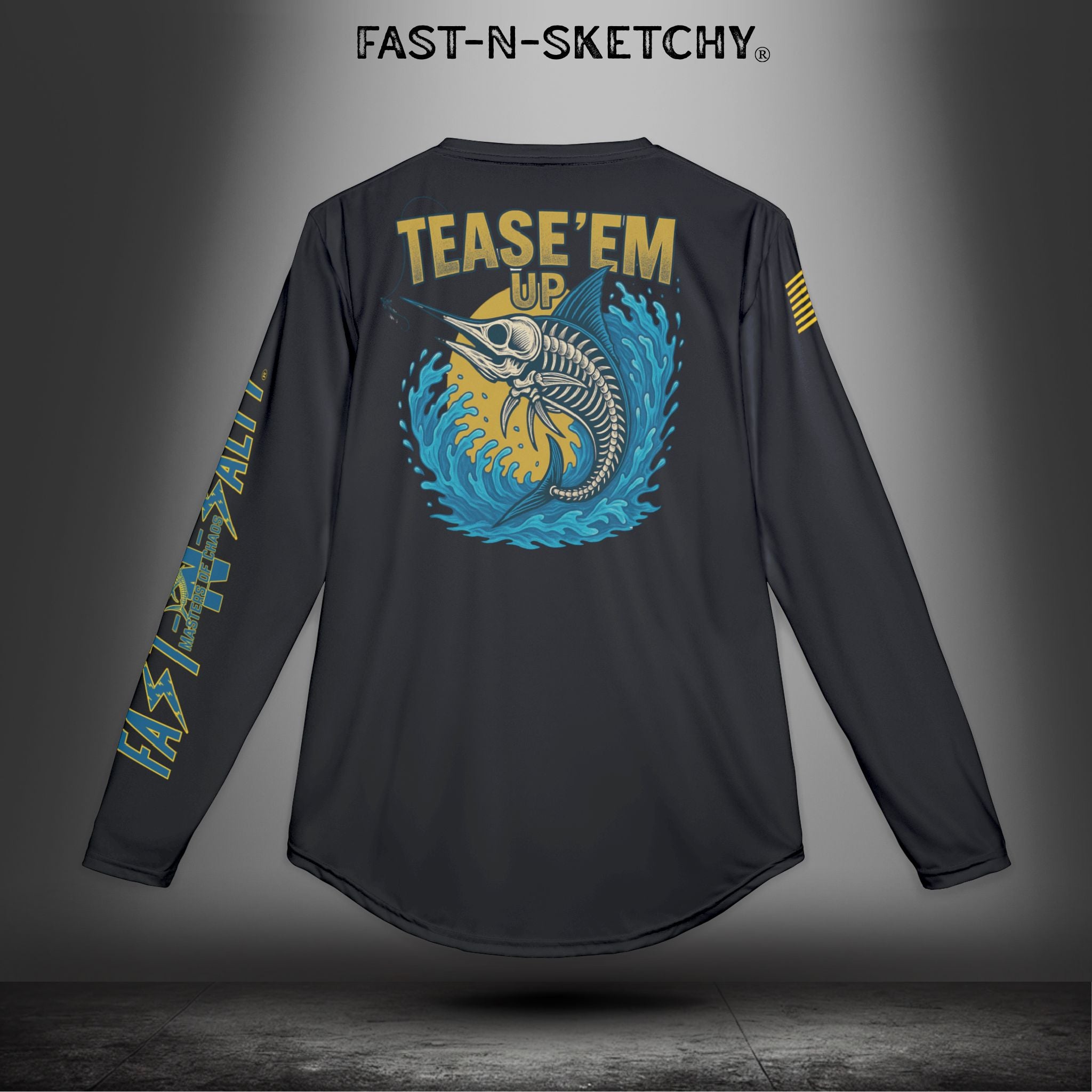 Tease 'Em Up: FAST-N-SALTY, FAST-N-SALTY: (Black) UV Protection Long Sleeve Shirt (Marlin) Perfect for Outdoor Adventures and Fishing