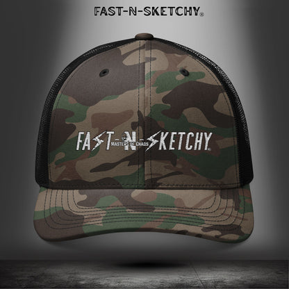 Camouflage FNS Trucker Hat — Embroidered "FAST-N-SKETCHY" Logo
