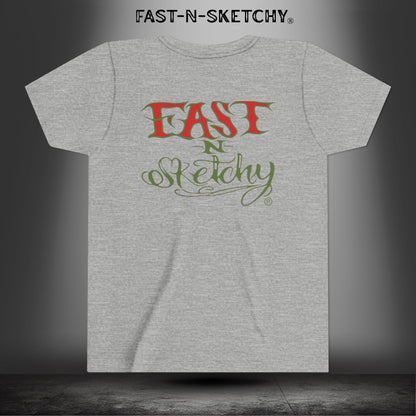 ORIGINAL FAST-N-SKETCHY® LOGO: East Sketchy Youth Short Sleeve Tee (Red/Green Letters)