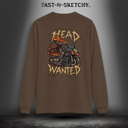 "Head Wanted" Headless Horseman Biker Edition Halloween Funny Long-sleeve Tee