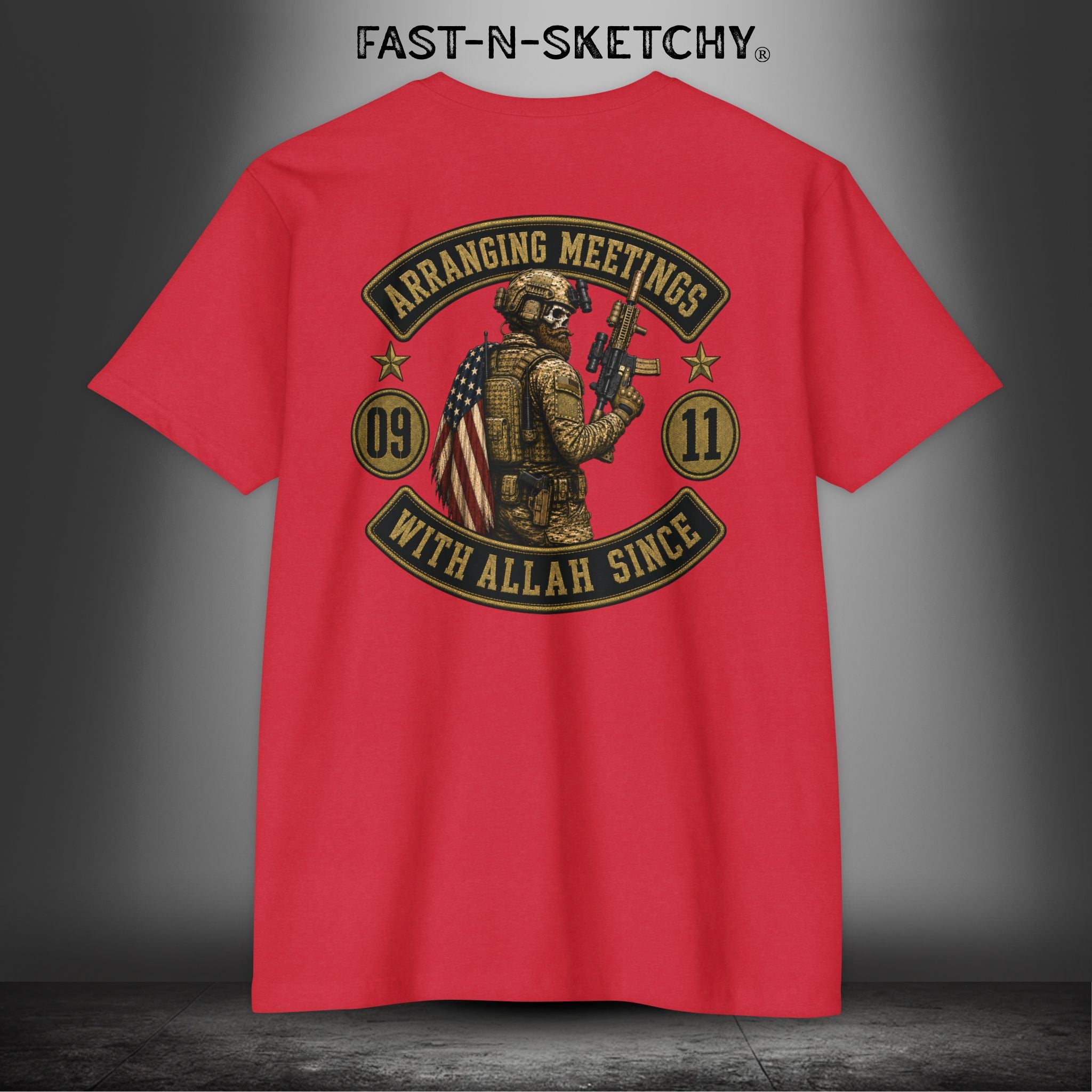 Arranging Meetings With Allah Since 09|11 Tactical Tee: Military Edition