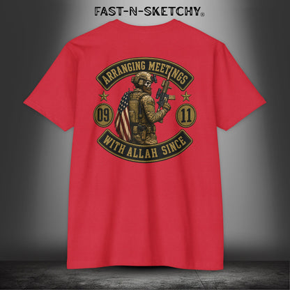 Arranging Meetings With Allah Since 09|11 Tactical Tee: Military Edition