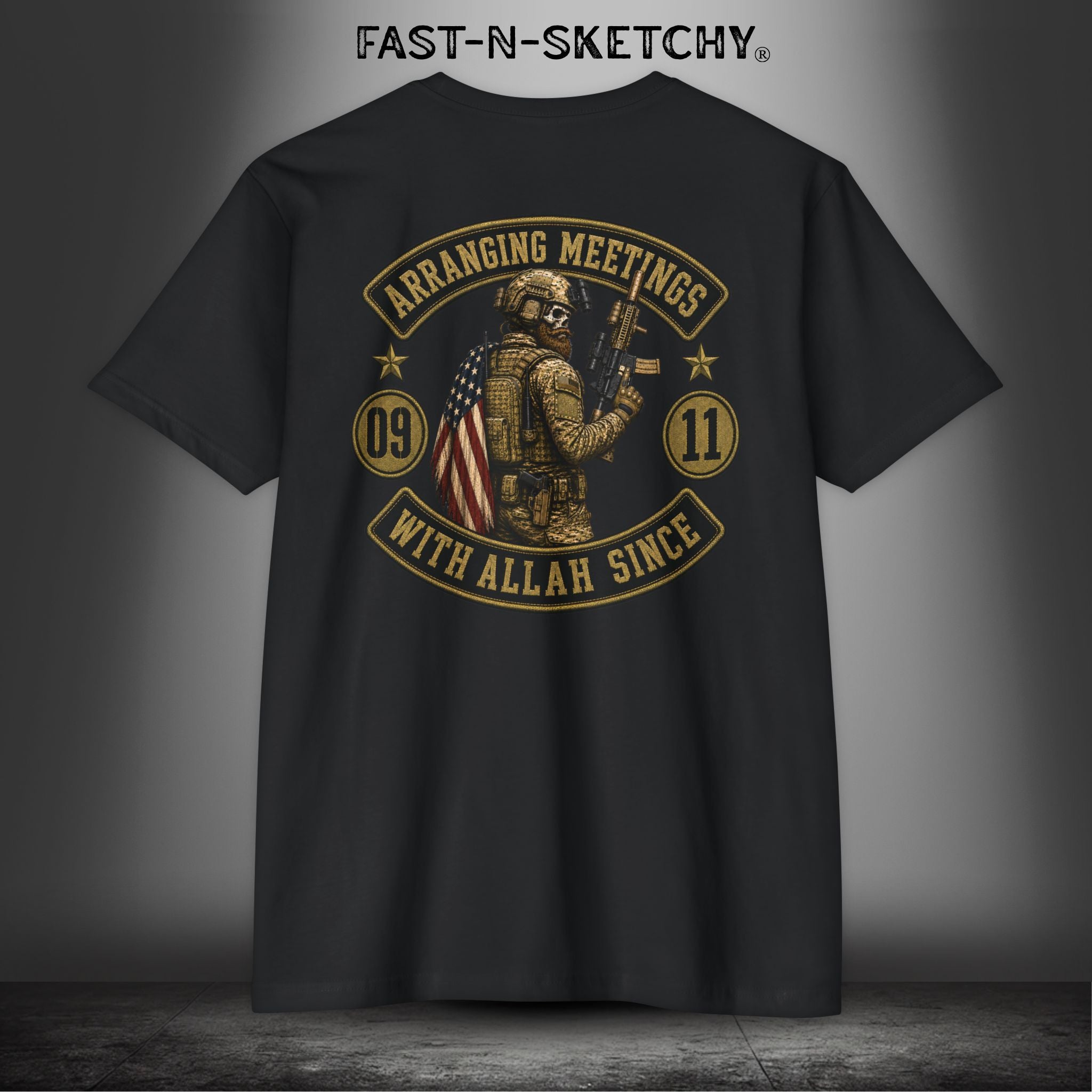 Arranging Meetings With Allah Since 09|11 Tactical Tee: Military Edition