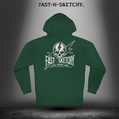Fast-N-Sketchy Hoodie — Skull Lightning Logo "Live Your Life"