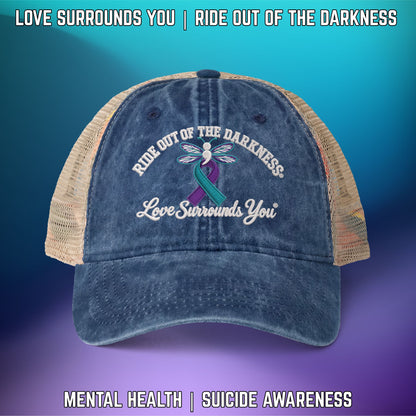Ride Out of the Darkness Women's Washed Mesh-Back High-Ponytail Hole Cap - LSY