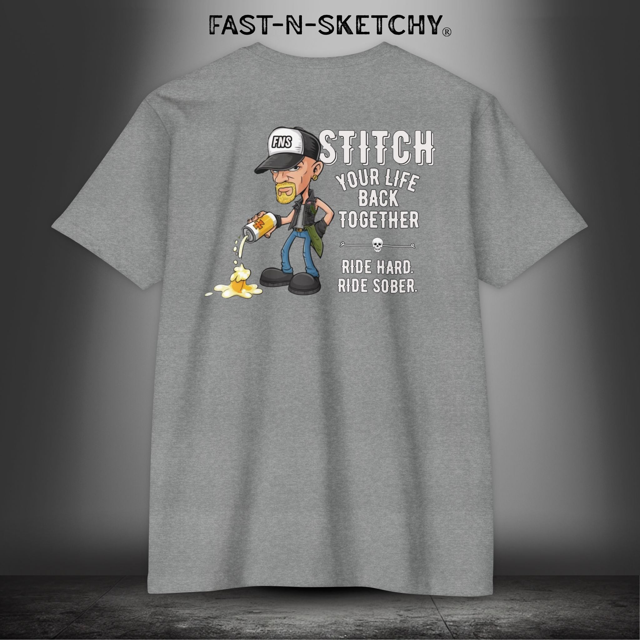 Stitch Your Life Back Together. Ride Hard. Ride Sober. - Biker Edition Premium Fitted Tee