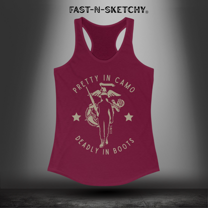 Pretty In Camo, Deadly In Boots: MJilitary Edition Racerback Tank FAST-N-SEXY
