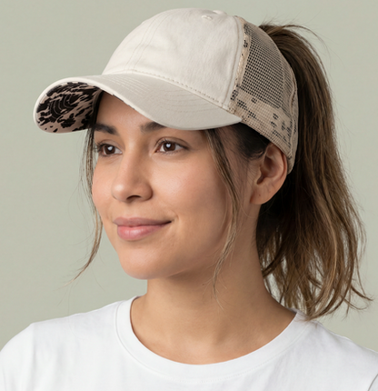Ride Out of the Darkness Women's Washed Mesh-Back High-Ponytail Hole Cap - LSY