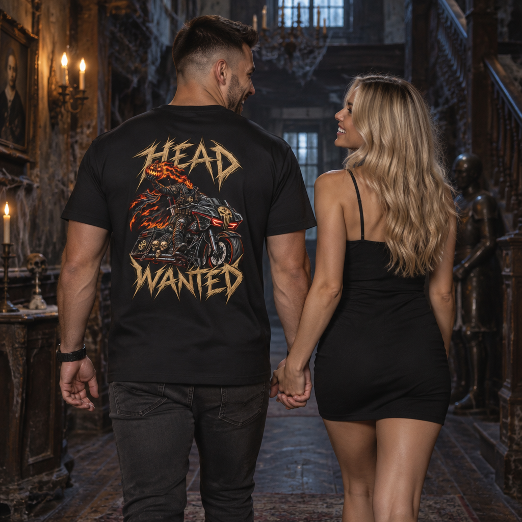 "Head Wanted" Headless Horseman Biker Edition Halloween Funny Tee