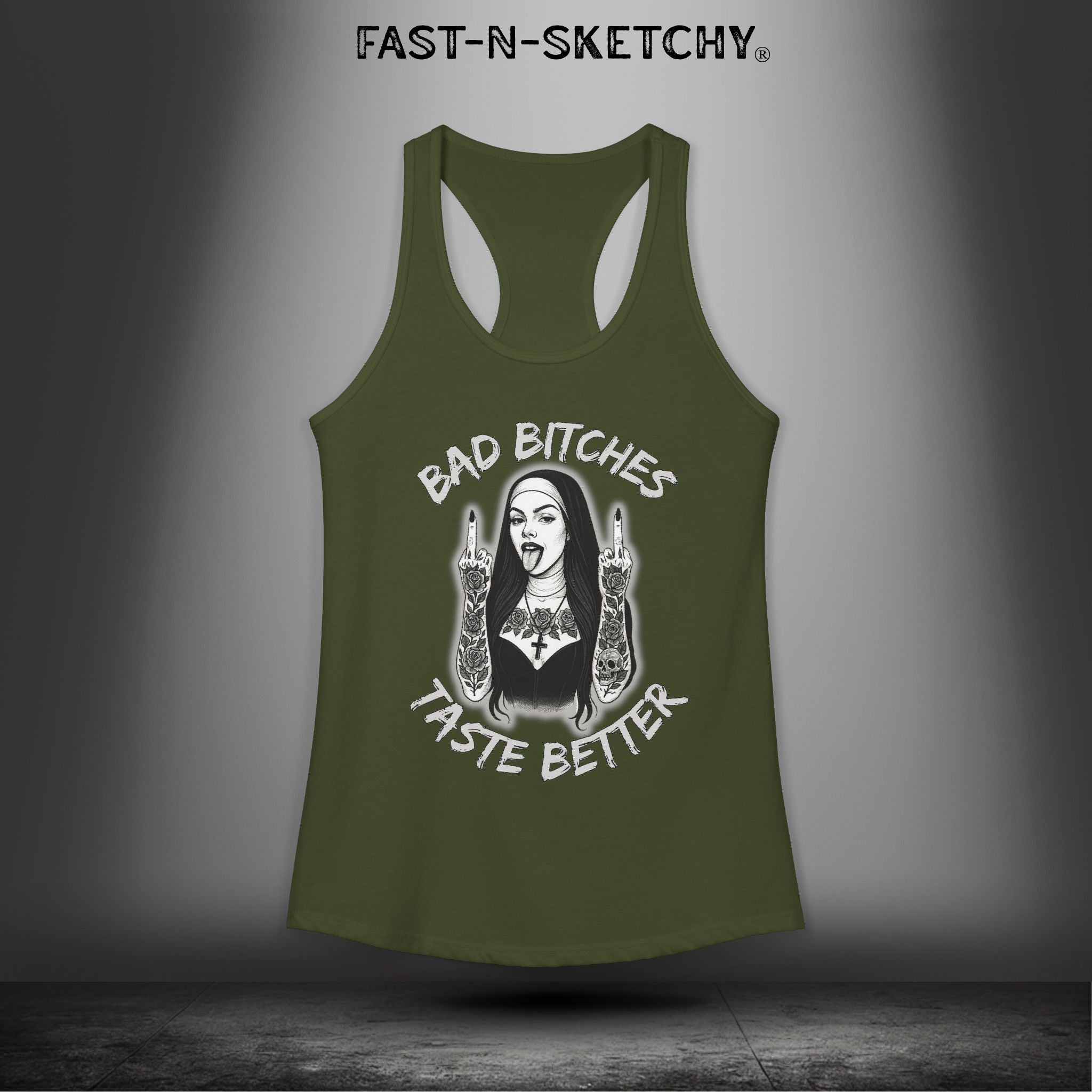 Bad Bitches Taste Better: FAST-N-SKETCHY - Racerback Tank Top