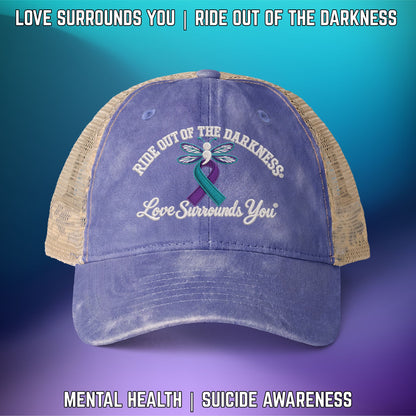 Ride Out of the Darkness Women's Washed Mesh-Back High-Ponytail Hole Cap - LSY