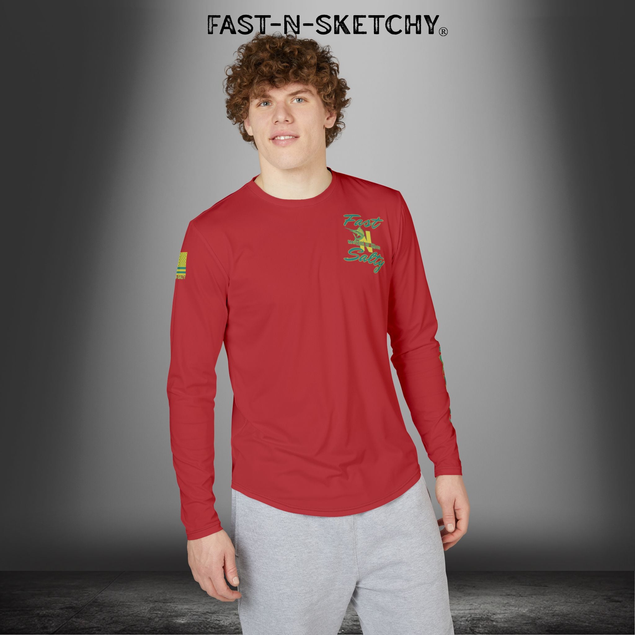 Put a Hook In It, FAST-N-SALTY: (Red) UV Protection Long Sleeve Shirt (Mahi Mahi) Perfect for Outdoor Adventures and Fishing