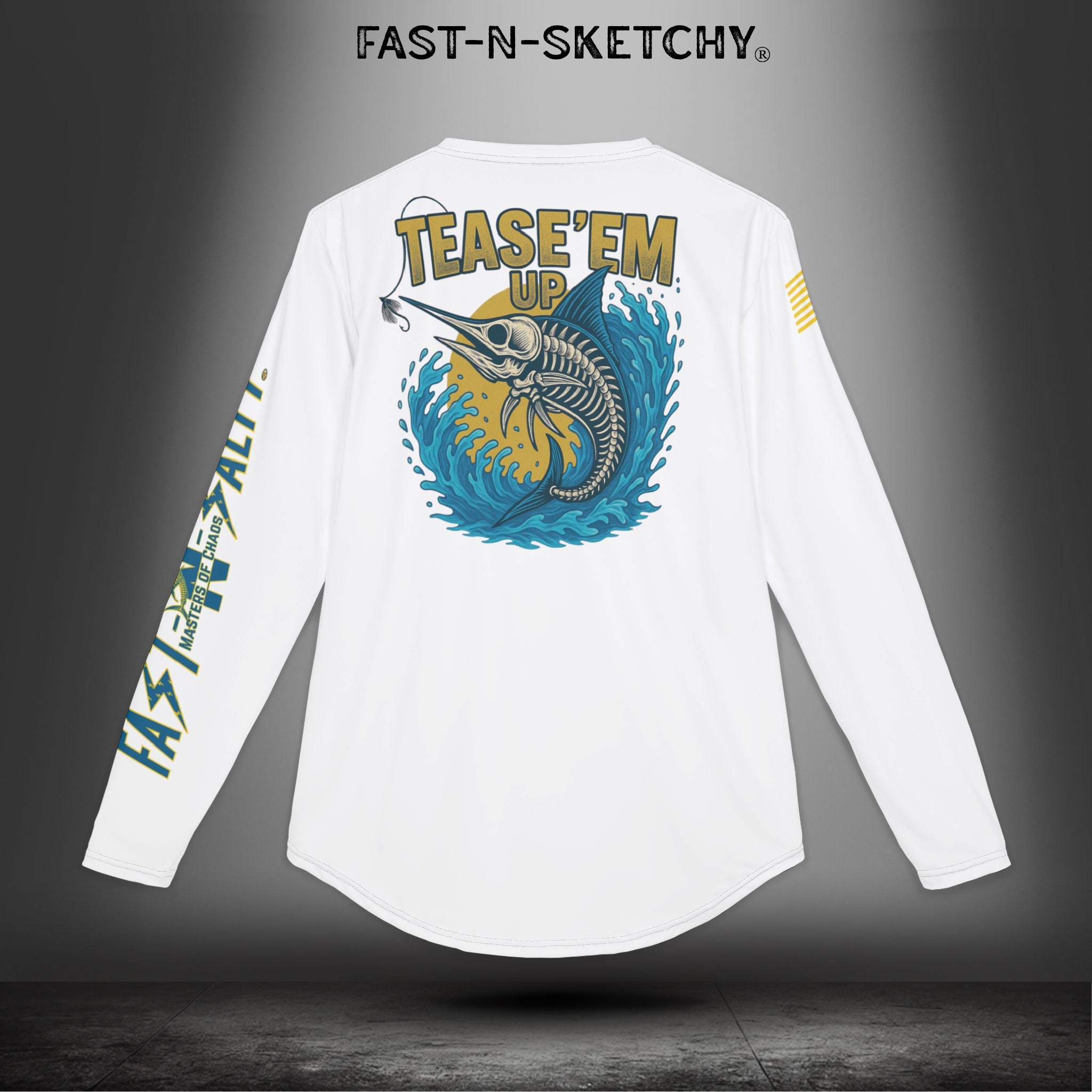 Tease 'Em Up: FAST-N-SALTY, FAST-N-SALTY: (White) UV Protection Long Sleeve Shirt (Marlin) Perfect for Outdoor Adventures and Fishing