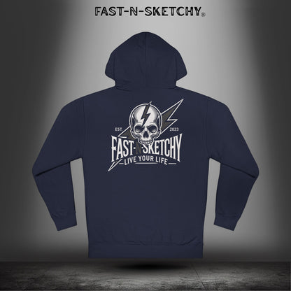 Fast-N-Sketchy Hoodie — Skull Lightning Logo "Live Your Life"