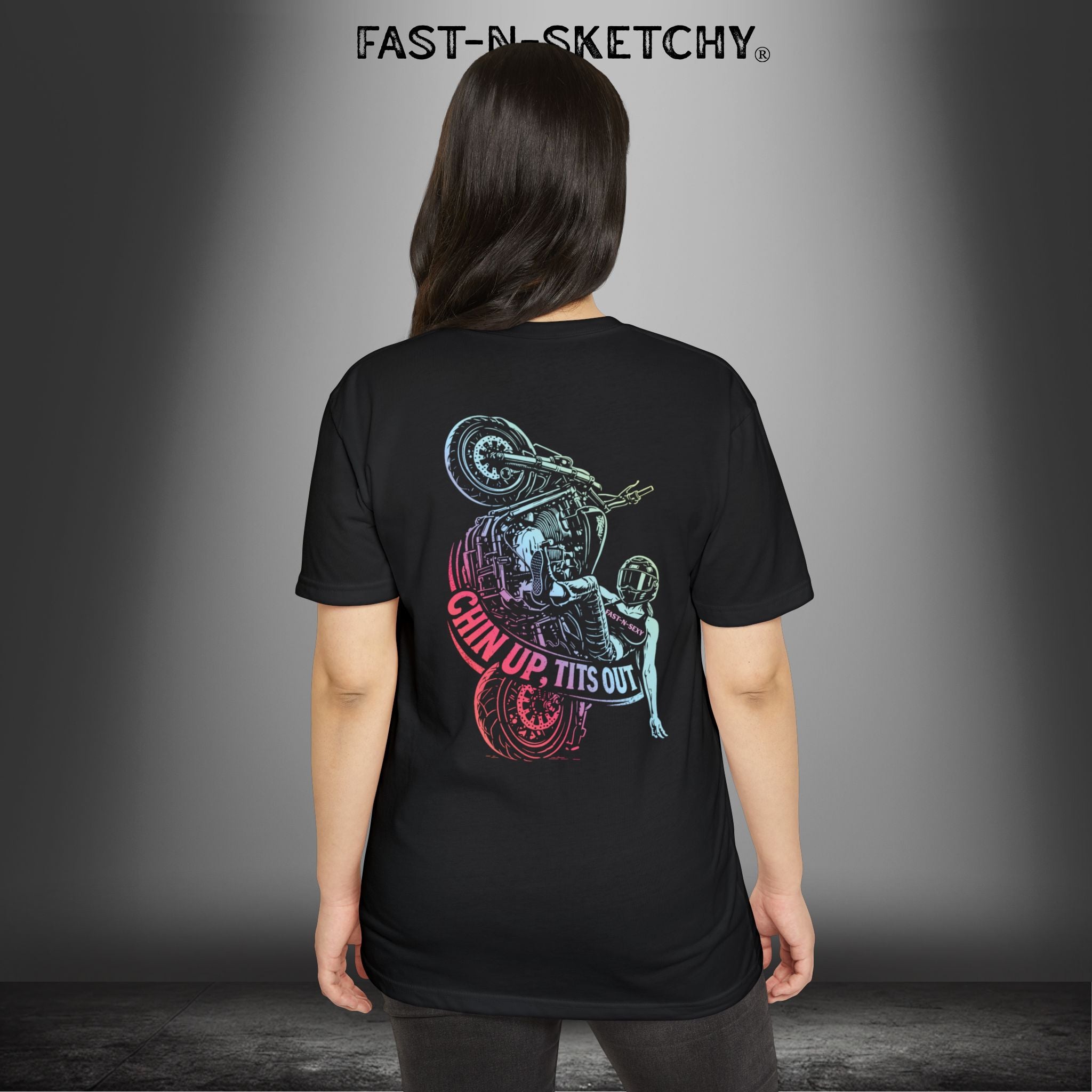 Chin Up, Tits Out in Neon: Biker Edition Premium Fitted Tee