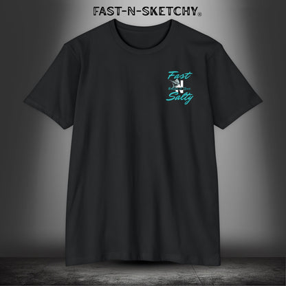 WE GREW HERE, YOU FLEW HERE, GO AWAY: Teal on Black T-Shirt Next Level 6210