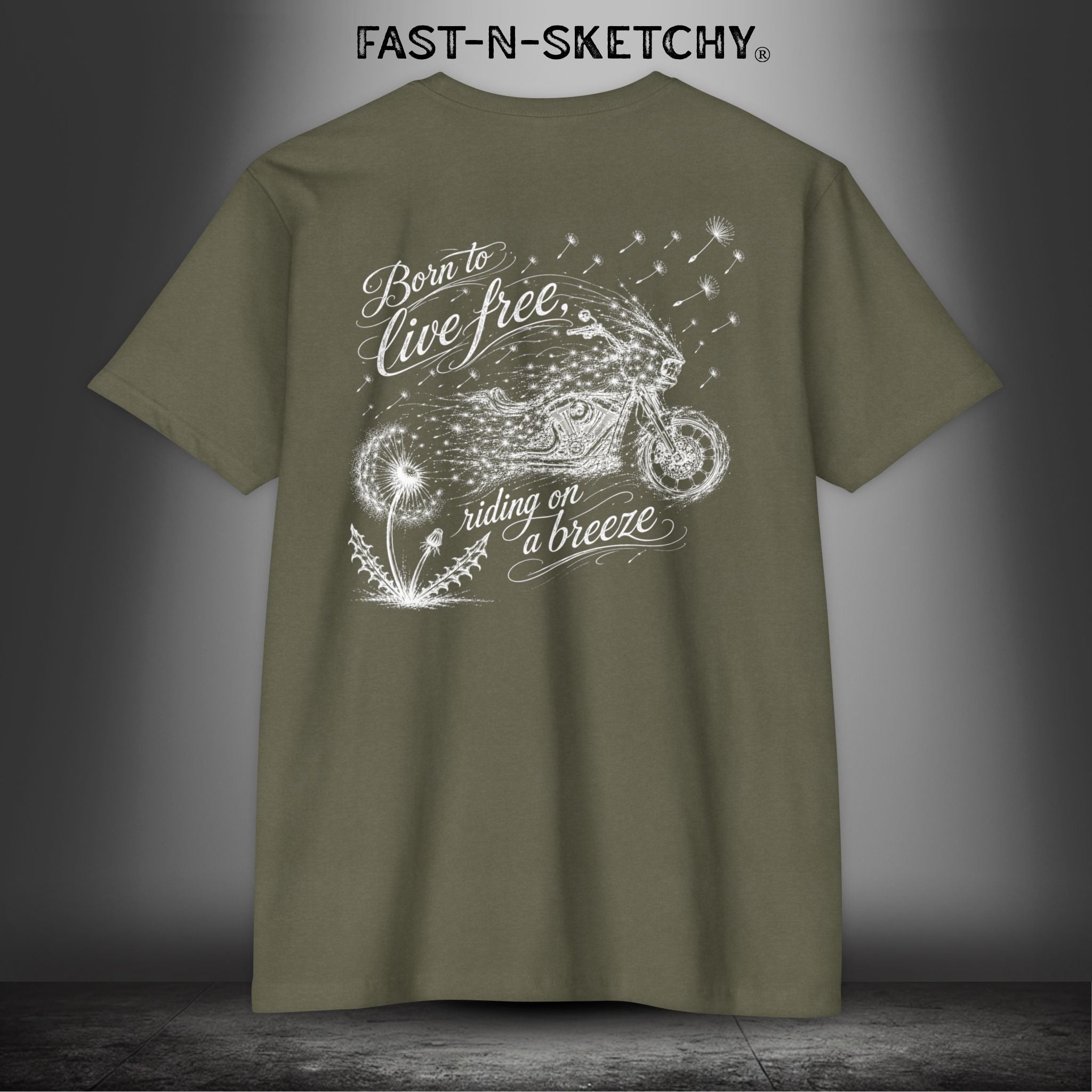 Dandelion: Born To Live Free, Riding on a Breeze - Biker Edition Premium Fitted Tee