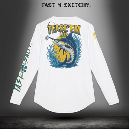 Tease 'Em Up #2: FAST-N-SALTY, FAST-N-SALTY: (White) UV Protection Long Sleeve Shirt (Marlin) Perfect for Outdoor Adventures and Fishing