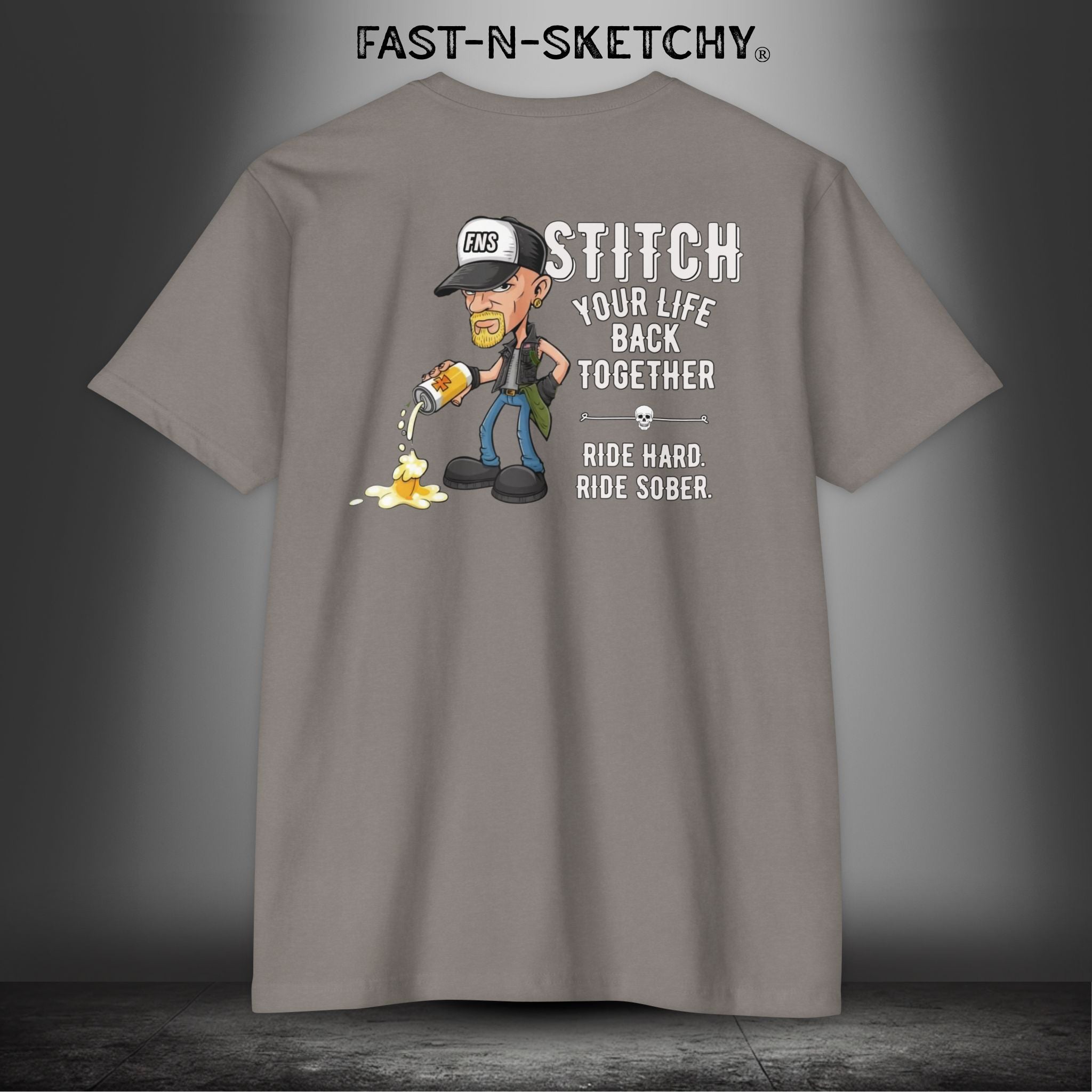 Stitch Your Life Back Together. Ride Hard. Ride Sober. - Biker Edition Premium Fitted Tee