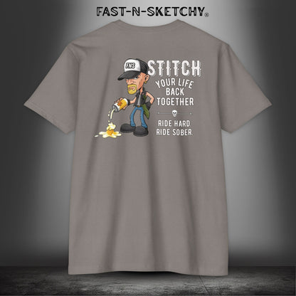 Stitch Your Life Back Together. Ride Hard. Ride Sober. - Biker Edition Premium Fitted Tee