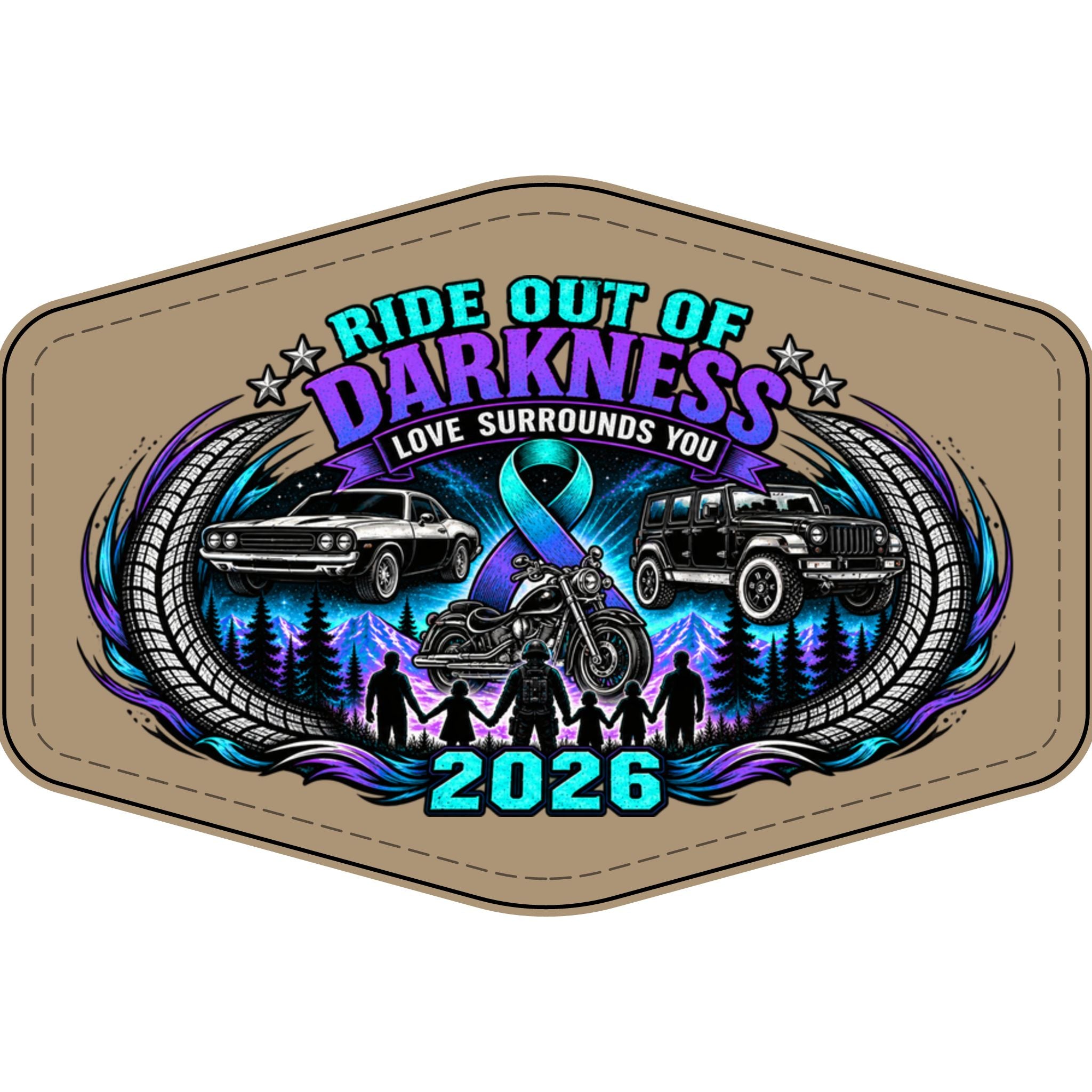 Ride Out of Darkness 2026 Faux Leather Patch – Mental Health & Suicide Awareness Emblem - LSY