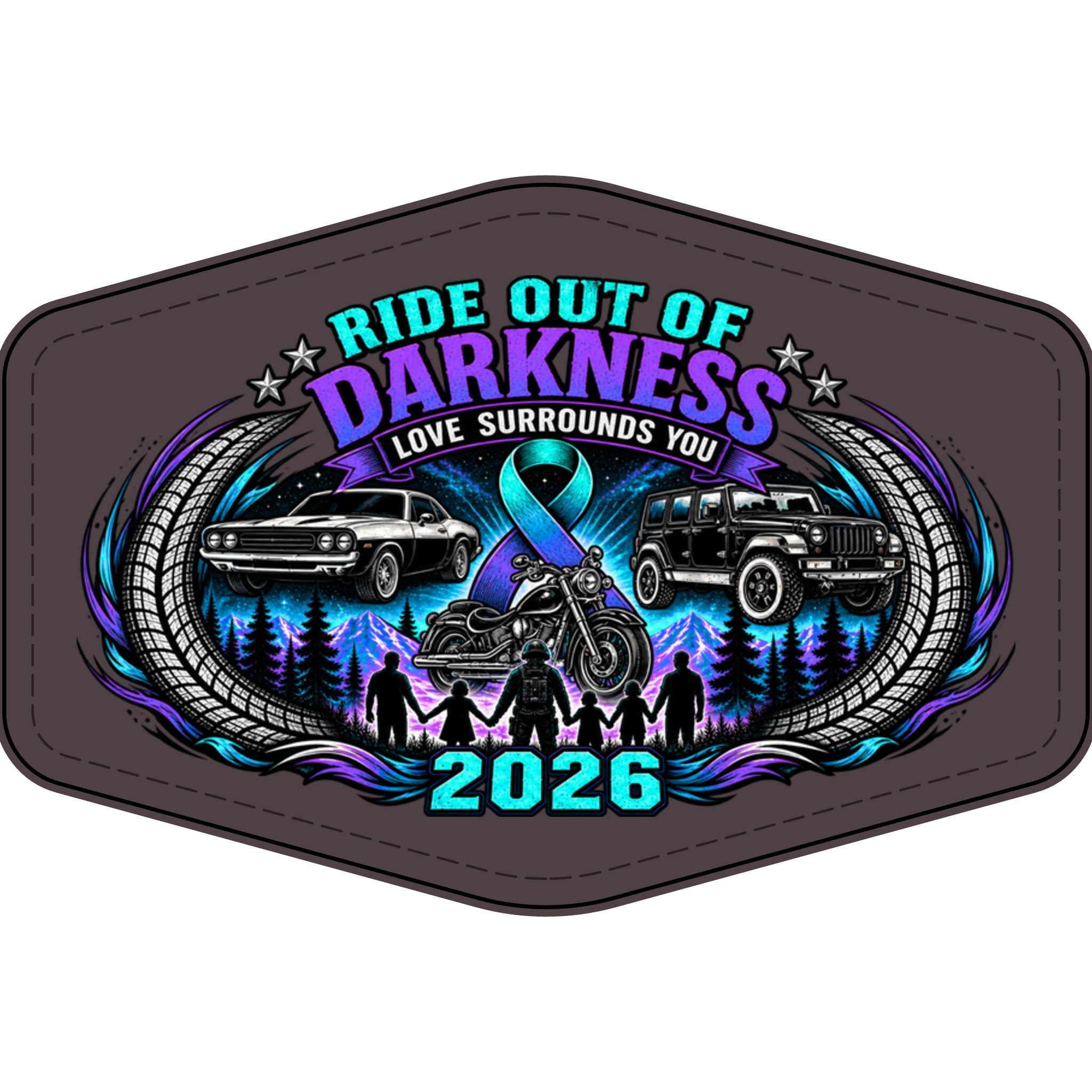 Ride Out of Darkness 2026 Faux Leather Patch – Mental Health & Suicide Awareness Emblem - LSY