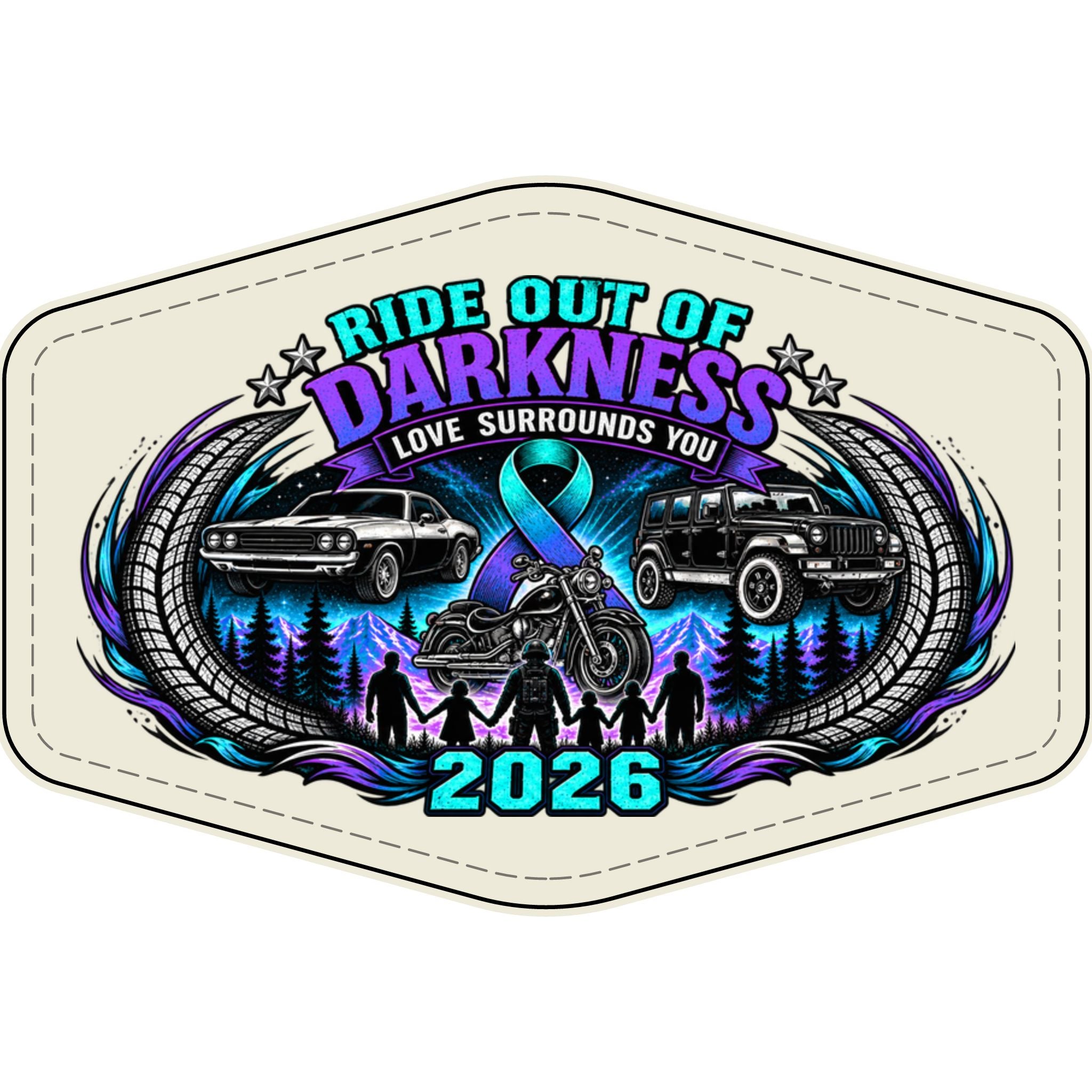 Ride Out of Darkness 2026 Faux Leather Patch – Mental Health & Suicide Awareness Emblem - LSY