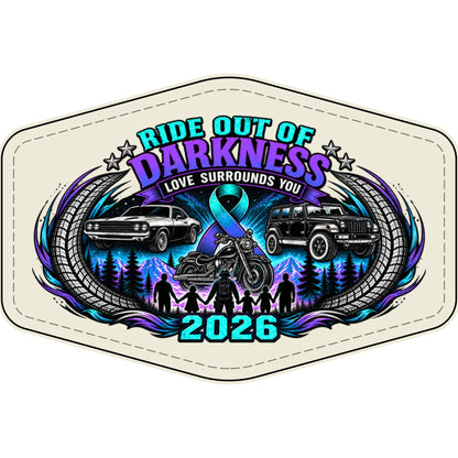 Ride Out of Darkness 2026 Faux Leather Patch – Mental Health & Suicide Awareness Emblem - LSY