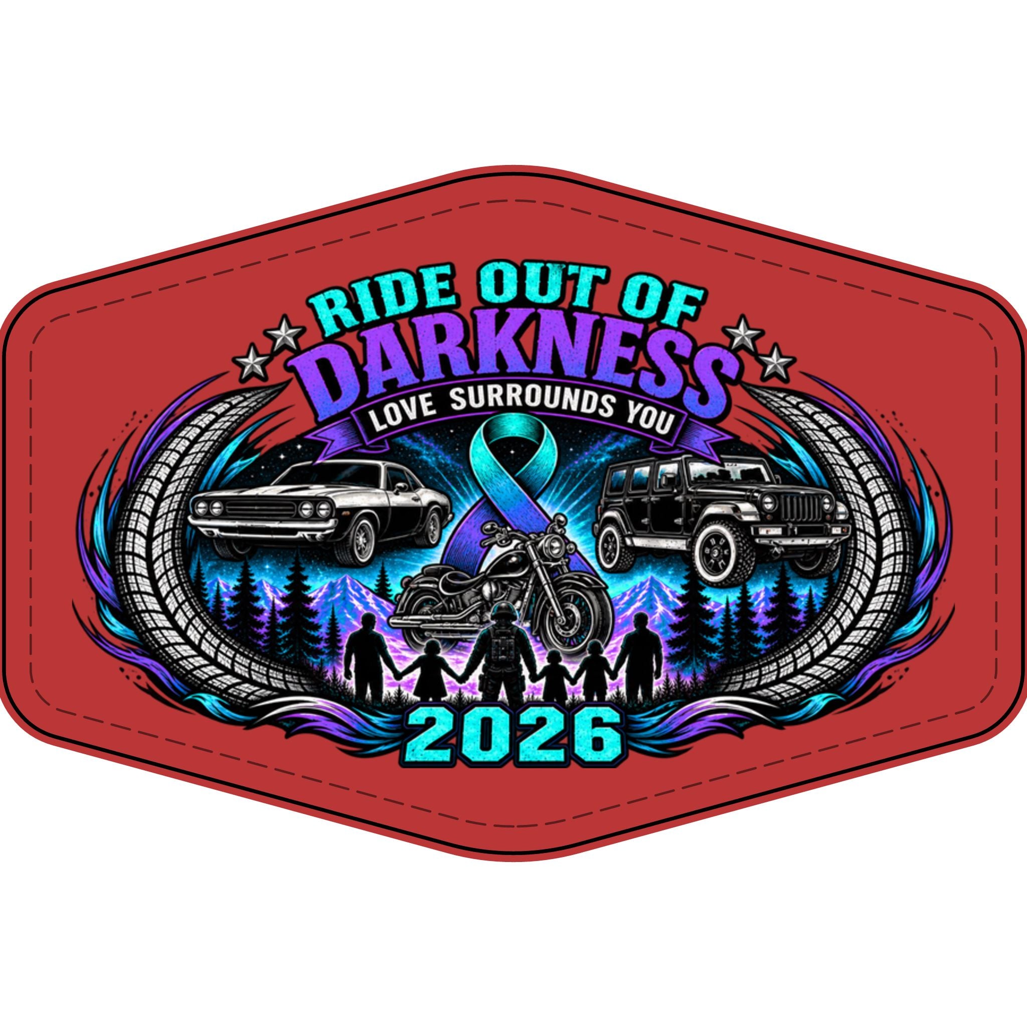 Ride Out of Darkness 2026 Faux Leather Patch – Mental Health & Suicide Awareness Emblem - LSY