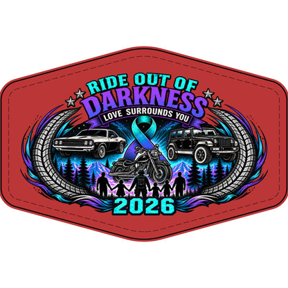 Ride Out of Darkness 2026 Faux Leather Patch – Mental Health & Suicide Awareness Emblem - LSY