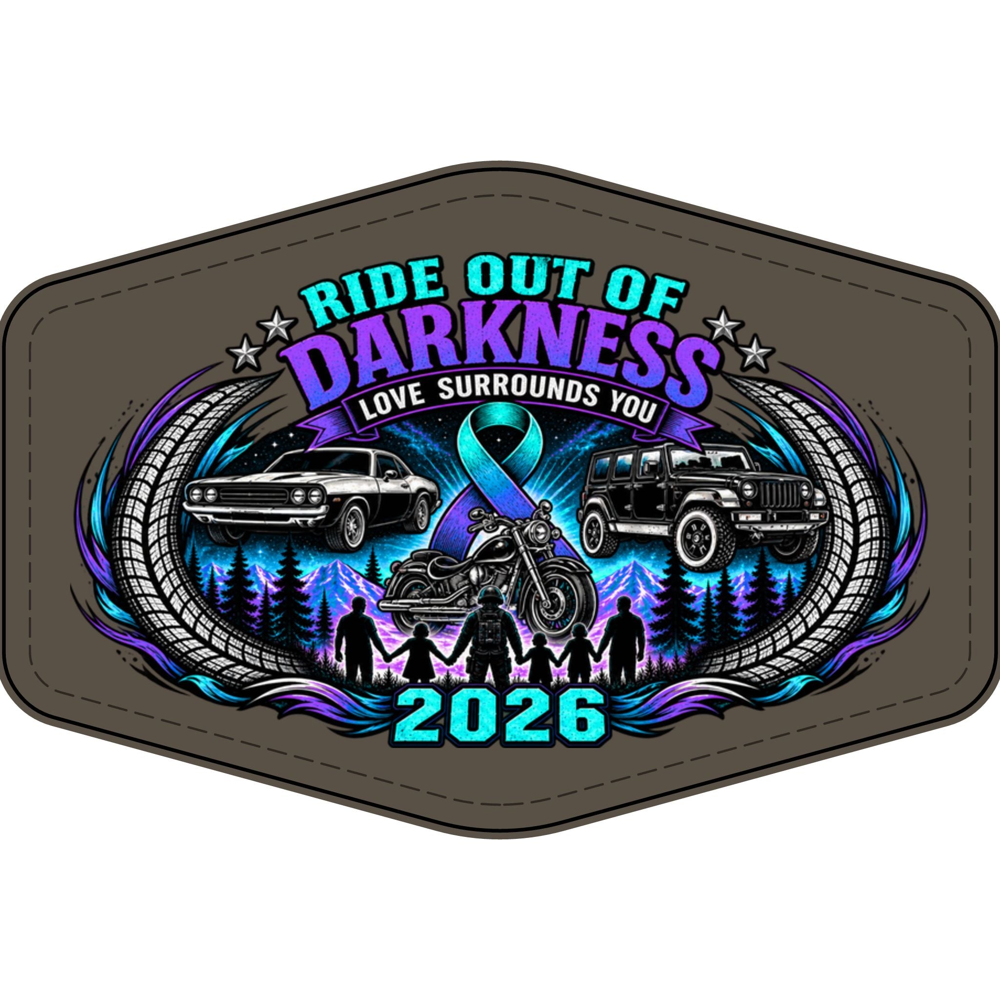 Ride Out of Darkness 2026 Faux Leather Patch – Mental Health & Suicide Awareness Emblem - LSY