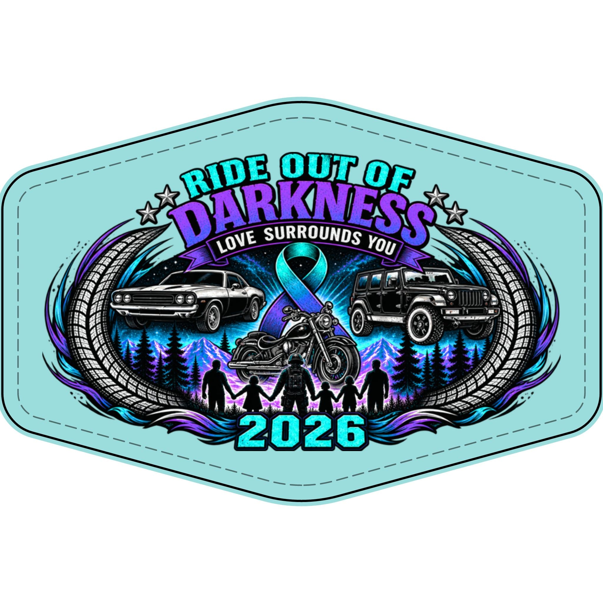 Ride Out of Darkness 2026 Faux Leather Patch – Mental Health & Suicide Awareness Emblem - LSY