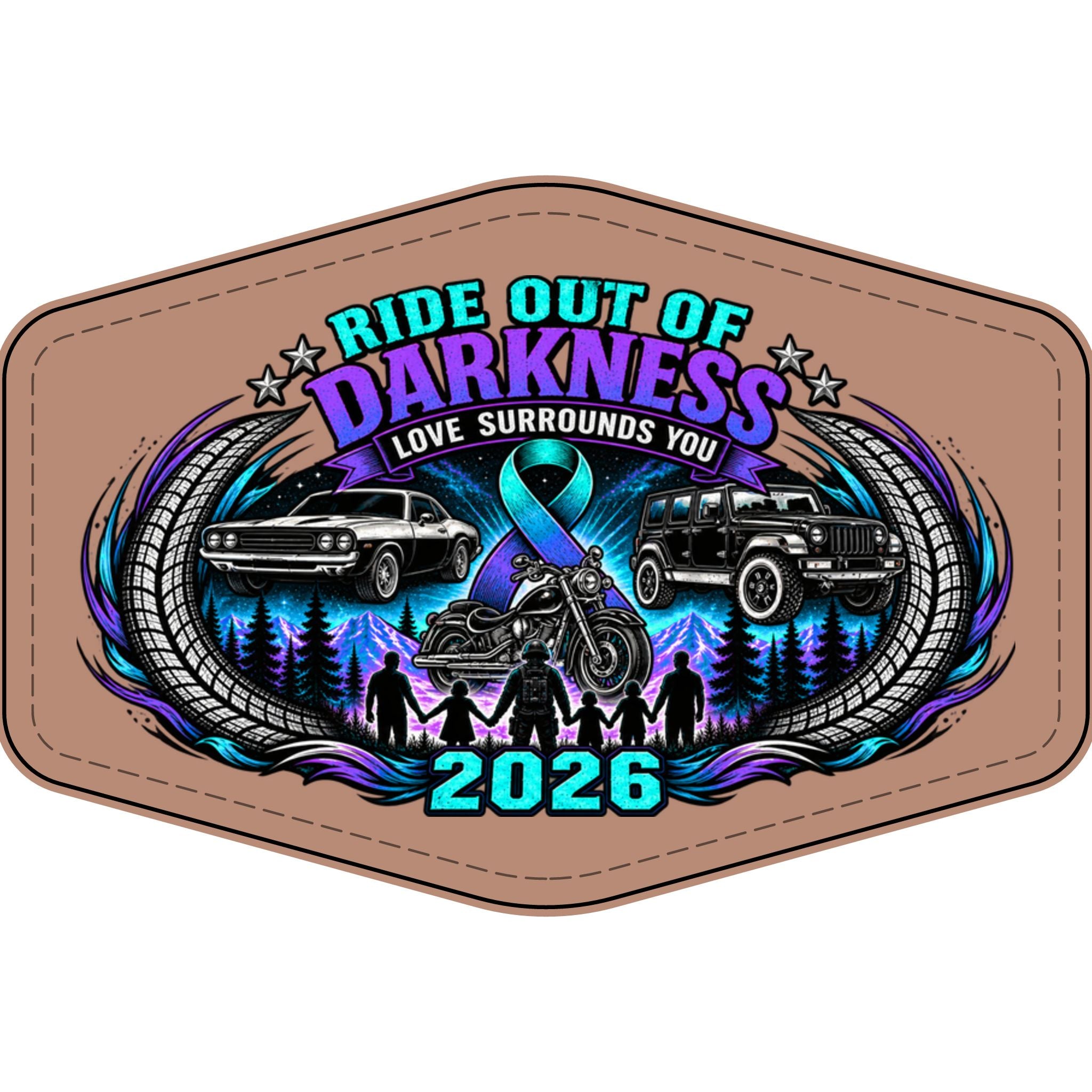 Ride Out of Darkness 2026 Faux Leather Patch – Mental Health & Suicide Awareness Emblem - LSY